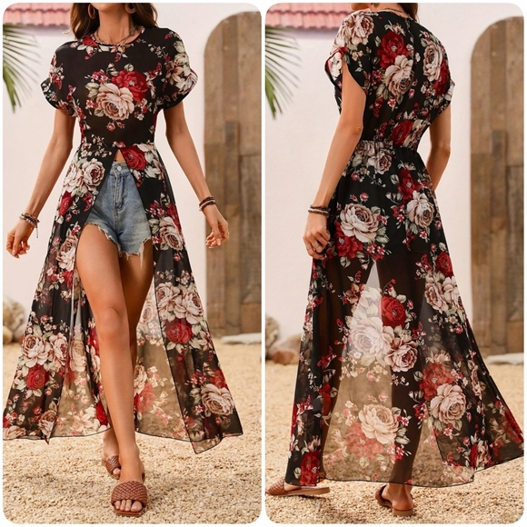 Rose Printed Round Neck Blouse